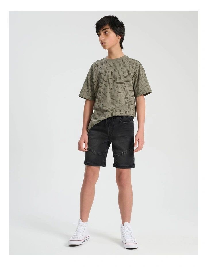 Pull On Knit Denim Short Black